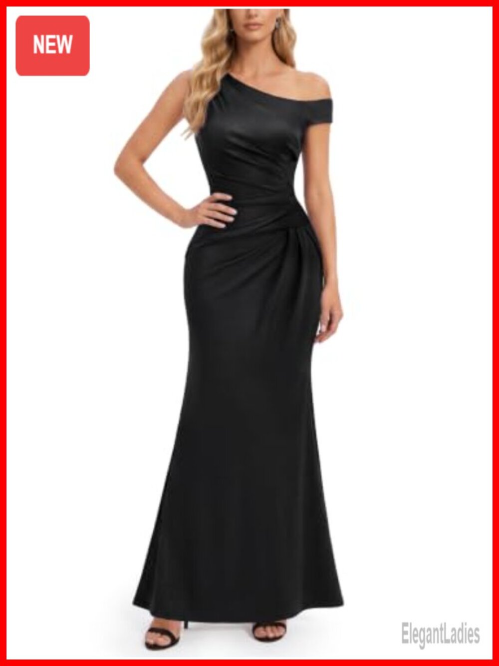 Satin One Shoulder Maxi Dress Sleeveless Formal Party Gown